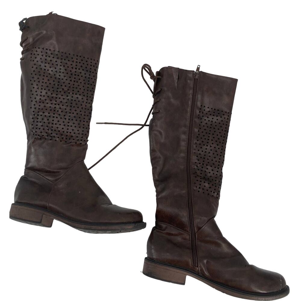Valenti Franco BARCELONA women 8.5 BROWN mid calf lace up round toe heel BOOTS - Picture 2 of 9